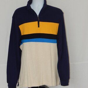 Club Room Men Quarter Zip French Rib Pullover Sweater Navy Color Block XL NWT